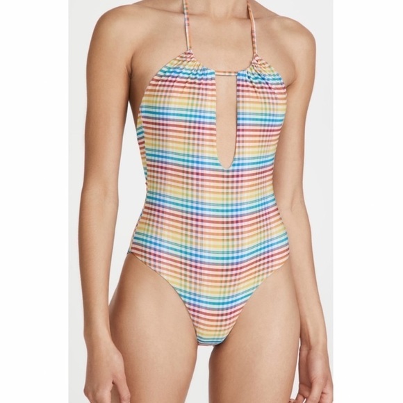 NWT Onia Eliza Plaid Halter Keyhole One Piece Swimsuit - Picture 1 of 8